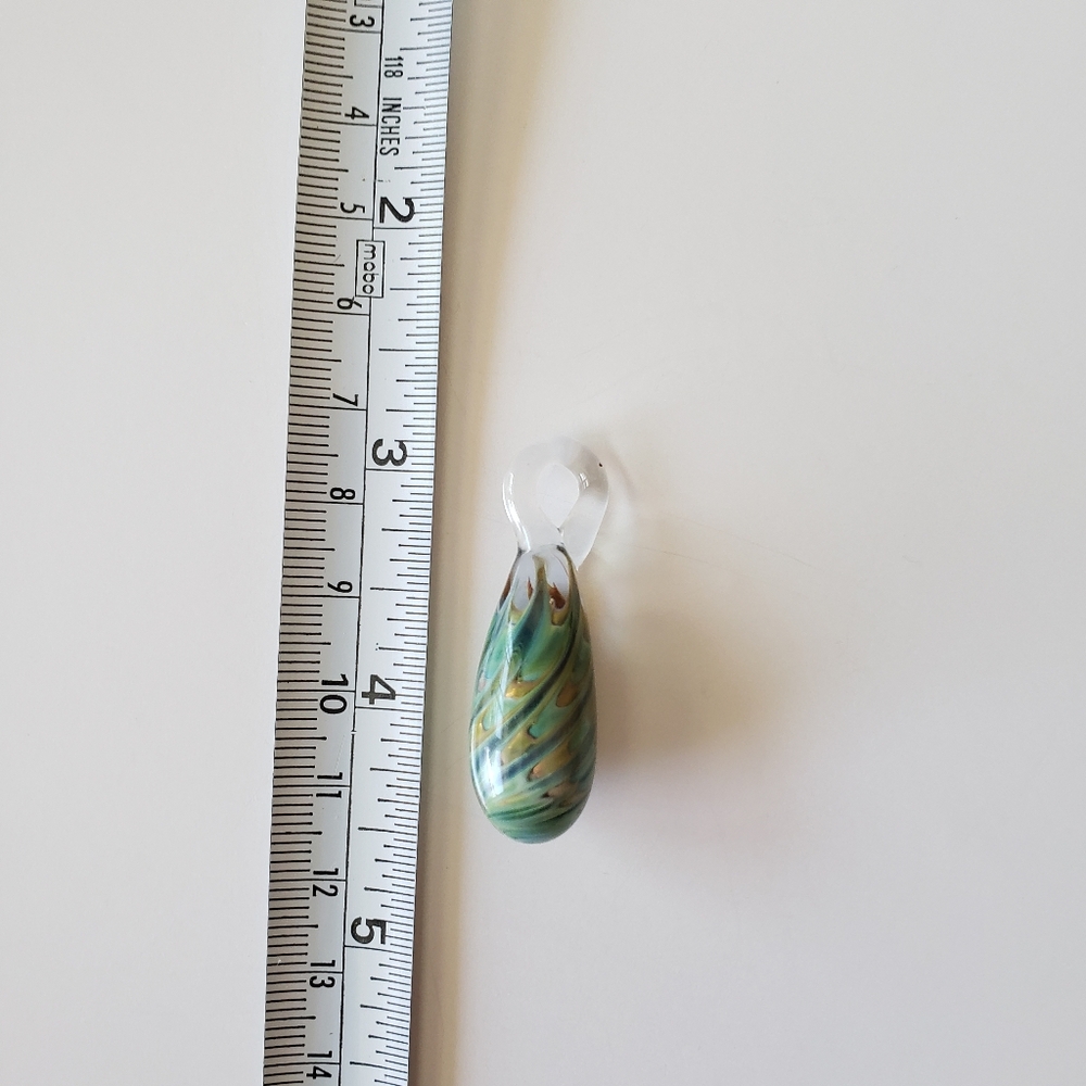 Blue and Gold Bubble Swirl Lampwork Boro Glass Pendant Teardrop Bead - Picture 5 of 5